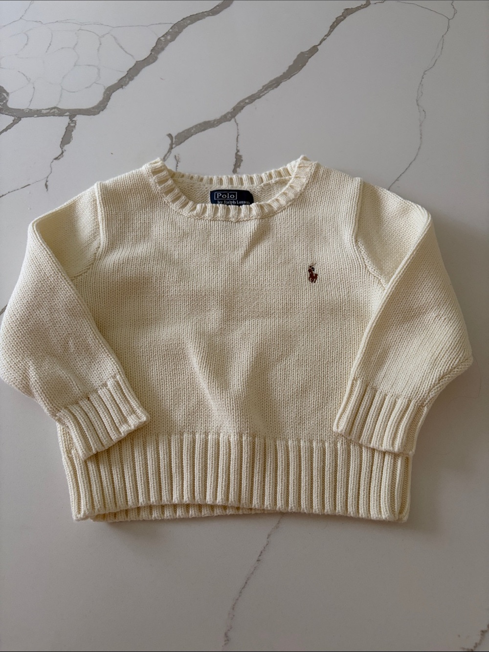 Polo Ralph Lauren preppy  pony chunky knit crewneck sweater cream